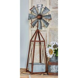 Brown and Gray Iron and Zinc Windmill Planter