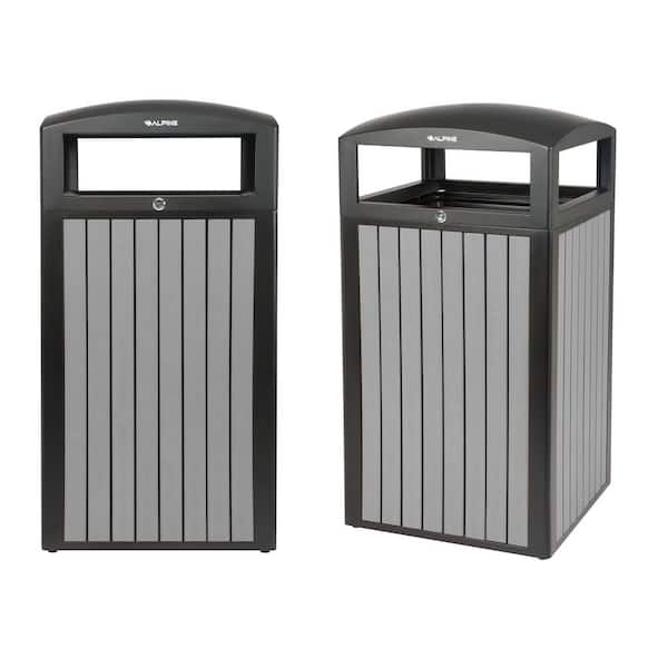 40 gal. Grey Panel Steel All-Weather Vented Outdoor Commercial Trash Can Receptacle with Lid and Liner