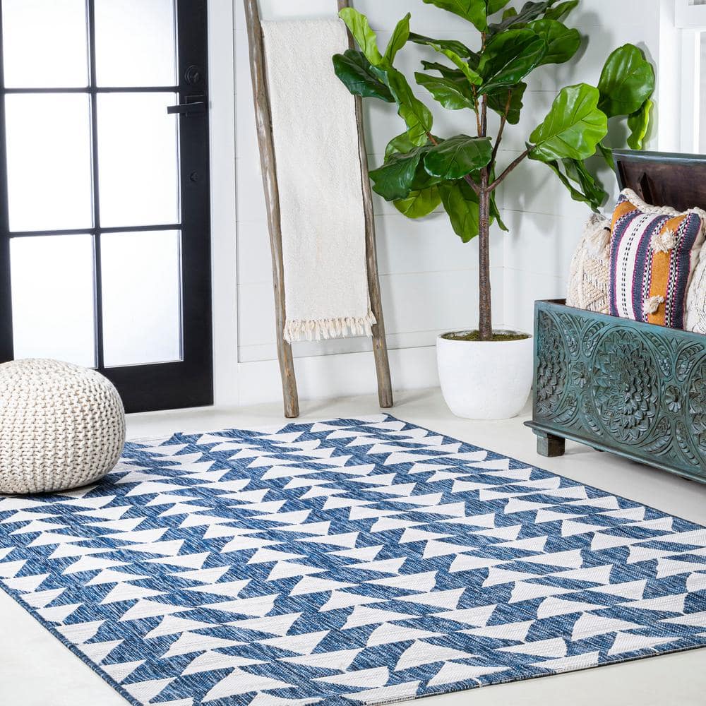 Andratx 8' x 10' Blue Geometric Synthetic Indoor/Outdoor Rug