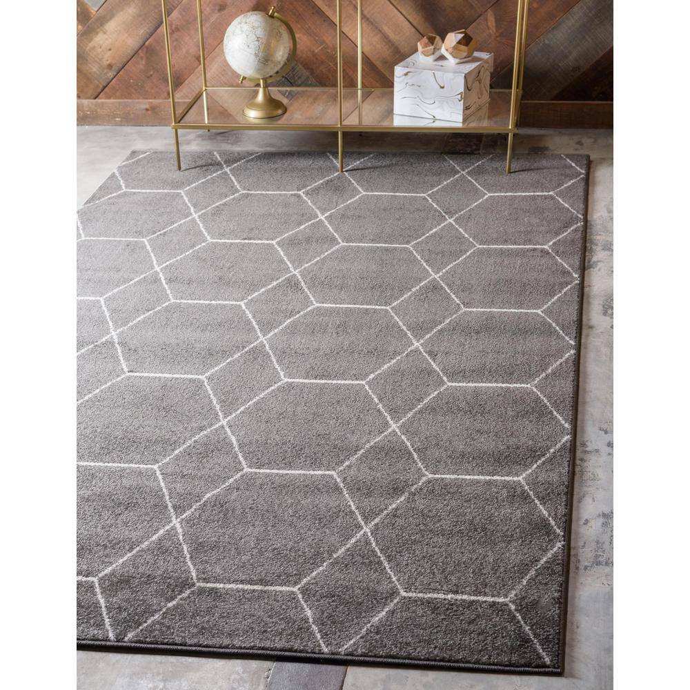 Elegant Dark Gray 9' x 12' Trellis Synthetic Area Rug
