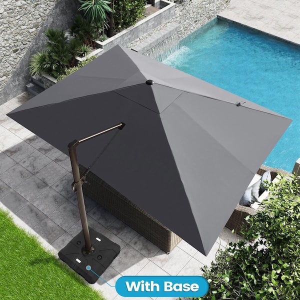 Crestlive Products 13 ft. x 10 ft. Rectangular Cantilever Patio Umbrella in Dark Gray with 260 lbs. Base Stand