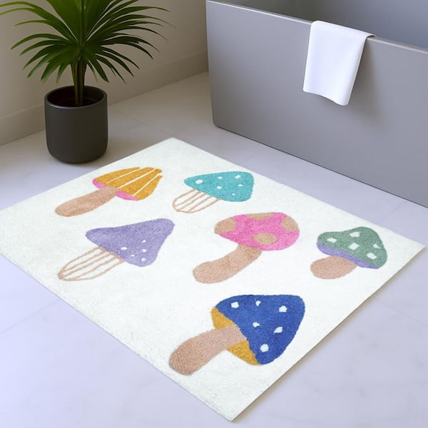 3 ft. x 4 ft. White Blue And Green Mushrooms Youthful Washable Area Rug