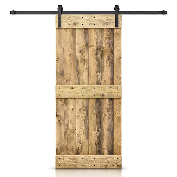 CALHOME 22 in. x 84 in. Distressed Mid-Bar Series Weather Oak Stained DIY Wood Interior Sliding Barn Door with Hardware Kit