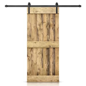 26 in. x 84 in. Distressed Mid-Bar Series Weather Oak Stained DIY Wood Interior Sliding Barn Door with Hardware Kit