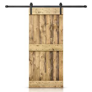 Mid-bar Series 24 in. x 84 in. Pre-Assembled Weather Oak Stained Wood Interior Sliding Barn Door with Hardware Kit