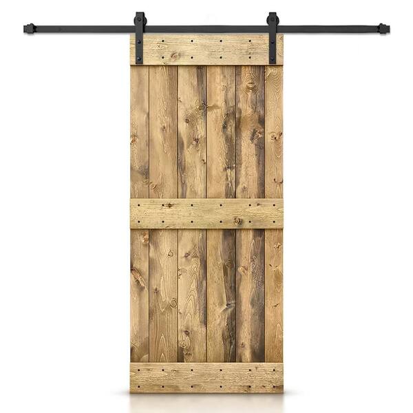 CALHOME Mid-bar Series 36 in. x 84 in. Pre-Assembled Weather Oak Stained Wood Interior Sliding Barn Door with Hardware Kit