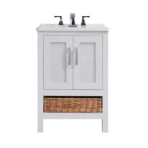 Stufurhome Rhodes 24 in. x 34 in. White Engineered Wood Laundry Sink with a Basket Included