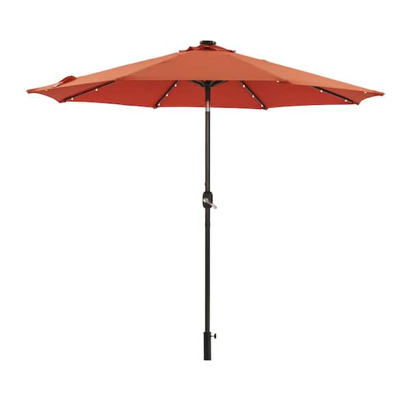 Unbranded 9 ft. Mental Market Patio Umbrella with LED Light in Orange