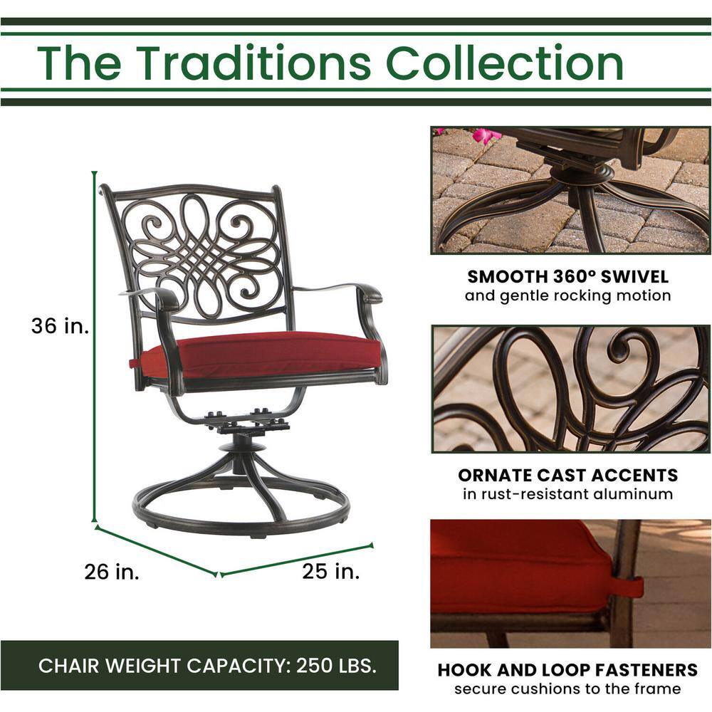 Hanover Bronze 7-Piece Outdoor Dining Set with Red Cushions