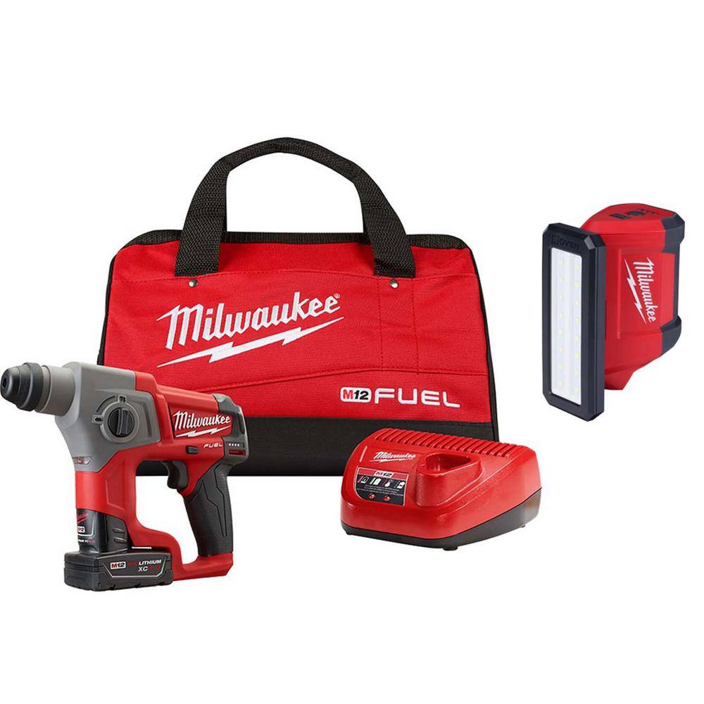 Milwaukee M12 FUEL 12-Volt Lithium-Ion 5/8 in. Cordless SDS-Plus Rotary Hammer Kit with M12 ROVER Service Light