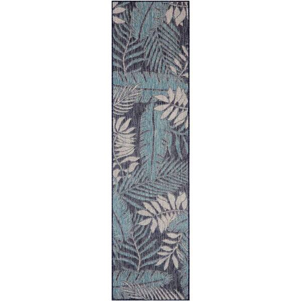 Nourison Garden Oasis Navy 2 ft. x 6 ft. Nature-inspired Contemporary Runner Area Rug
