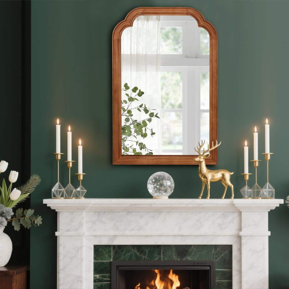 24 in. W x 36 in. H Rounded Corner Decorative Mirror with Unique Wood Grain in Yellow Brown price history on PriceWatchPro