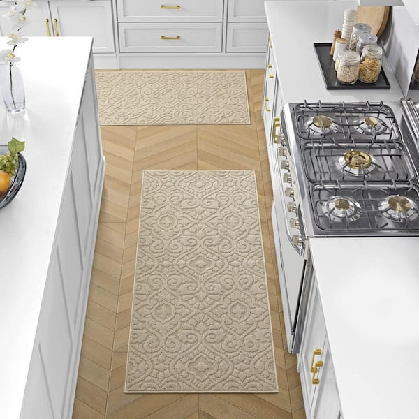 Laura Ashley Feya Solid Berber 2 ft. x 5 ft. Medallion 2-Piece Rug Set