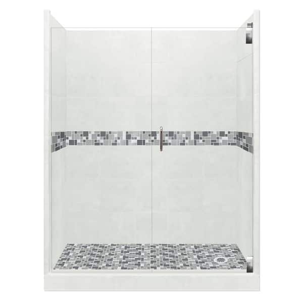 American Bath Factory Newport Grand Hinged 42 in. x 60 in. x 80 in. Right Drain Alcove Shower Kit in Natural Buff and Chrome Hardware