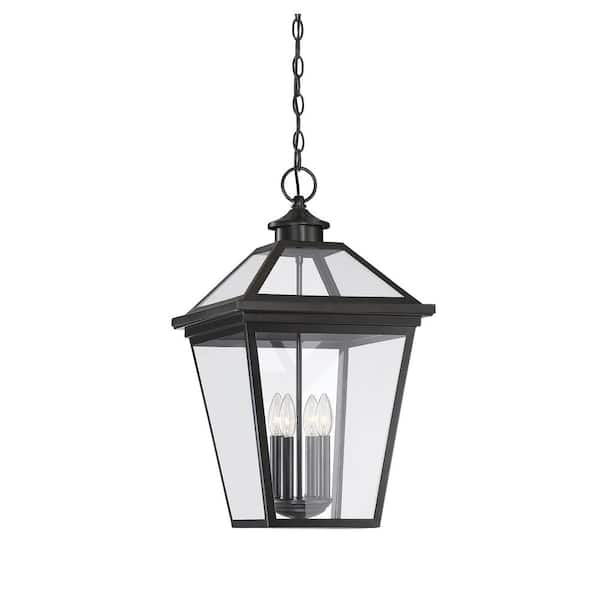 Savoy House Ellijay 14 in. W x 25 in. H 4-Light English Bronze Outdoor Hanging Lantern with Clear Glass Panes