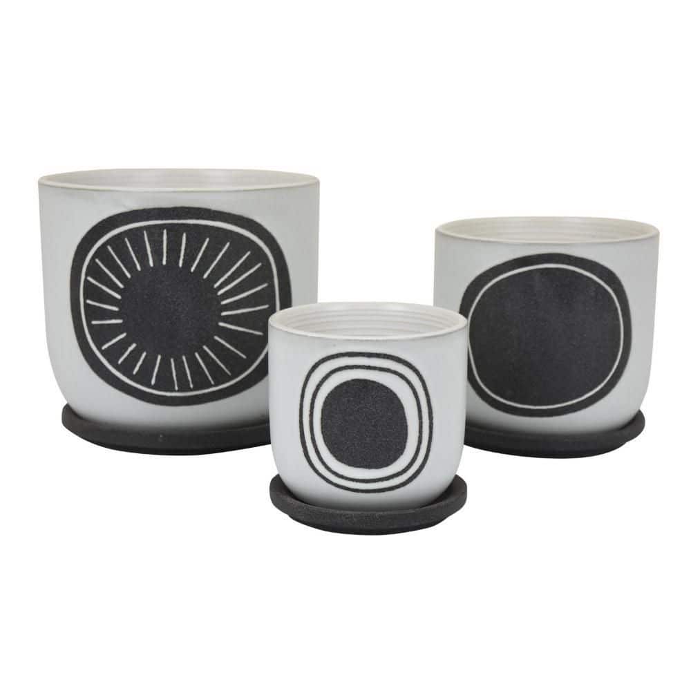 Meon White and Black Indoor Ceramic Textured Round Planter (7.5 in. W x 7 in. H) price history on PriceWatchPro