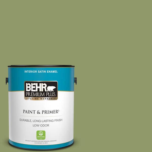 BEHR PREMIUM PLUS 1 gal. Home Decorators Collection #HDC-SP14-2 Exotic Palm Satin Enamel Low Odor Interior Paint & Primer