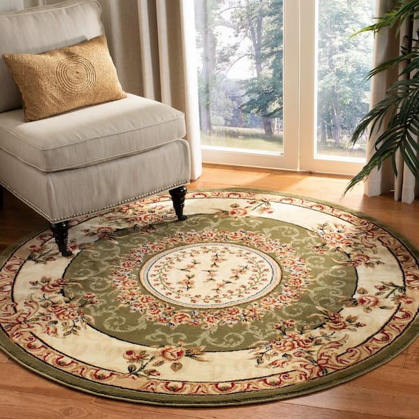 Lyndhurst Sage/Ivory 8 ft. x 8 ft. Round Medallion Border Floral Area Rug
