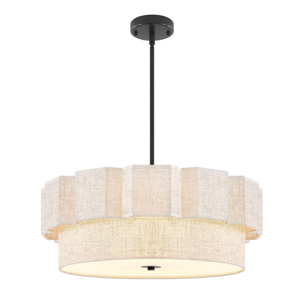 5-Light Matte Black Modern Farmhouse Chandelier, Double‑Tier Beige Linen Shade with Adjustable Hanging Rods price history on PriceWatchPro