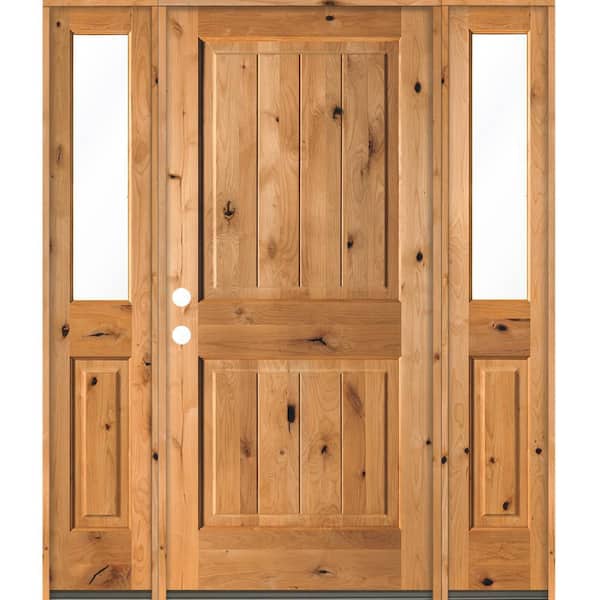 Krosswood Doors 70 in. x 80 in. Rustic Knotty Alder Square Top Right-Hand/Inswing Clear Glass Clear Stain Wood Prehung Front Door w/DHSL