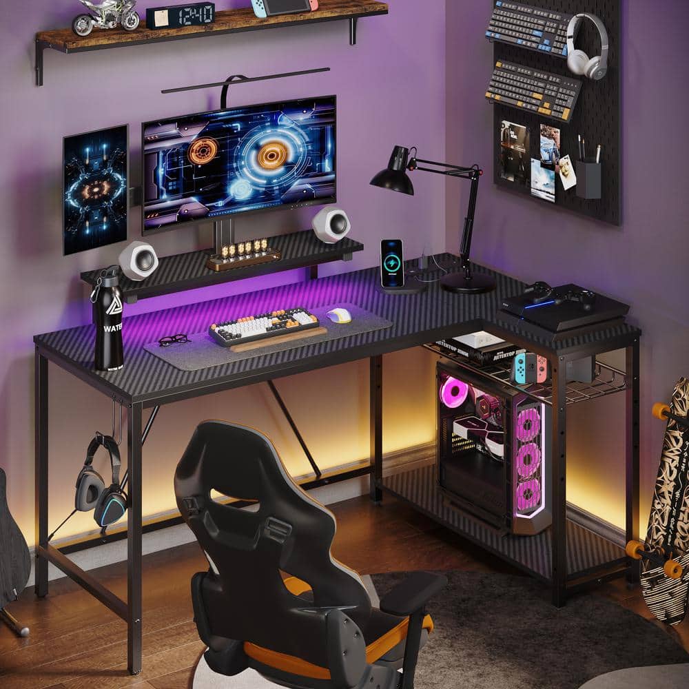 Bestier L-Shaped Desk LED 95.2 in. Computer Corner Desk with Keyboard Tray  Monitor Stand Gaming Carbon Fiber D505R-GAMD - The Home Depot