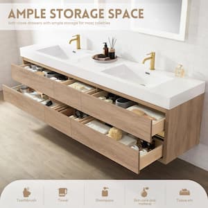 Palencia 84 in. W x 19.7 in.D x 23.6 in.H Double Bath Vanity in N.American Oak with White Composite Stone Top and Mirror