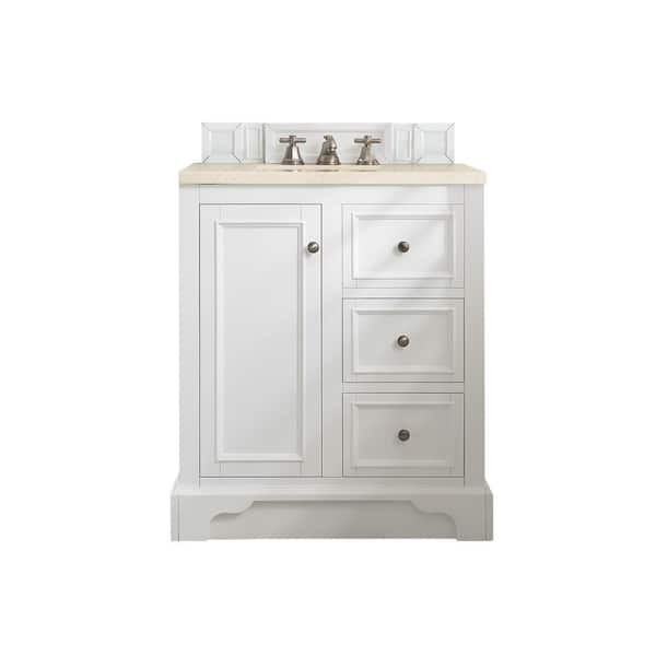 James Martin Vanities De Soto 31.3 in. W x 23.5 in. D x 36.3 in. H Bathroom Vanity in Bright White with Eternal Marfil Quartz Top