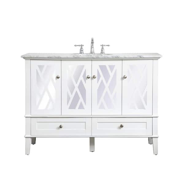 Unbranded Timeless Home 48 in. W x 20.5 in. D x 35 in. H Single Bathroom Vanity in White with Marble