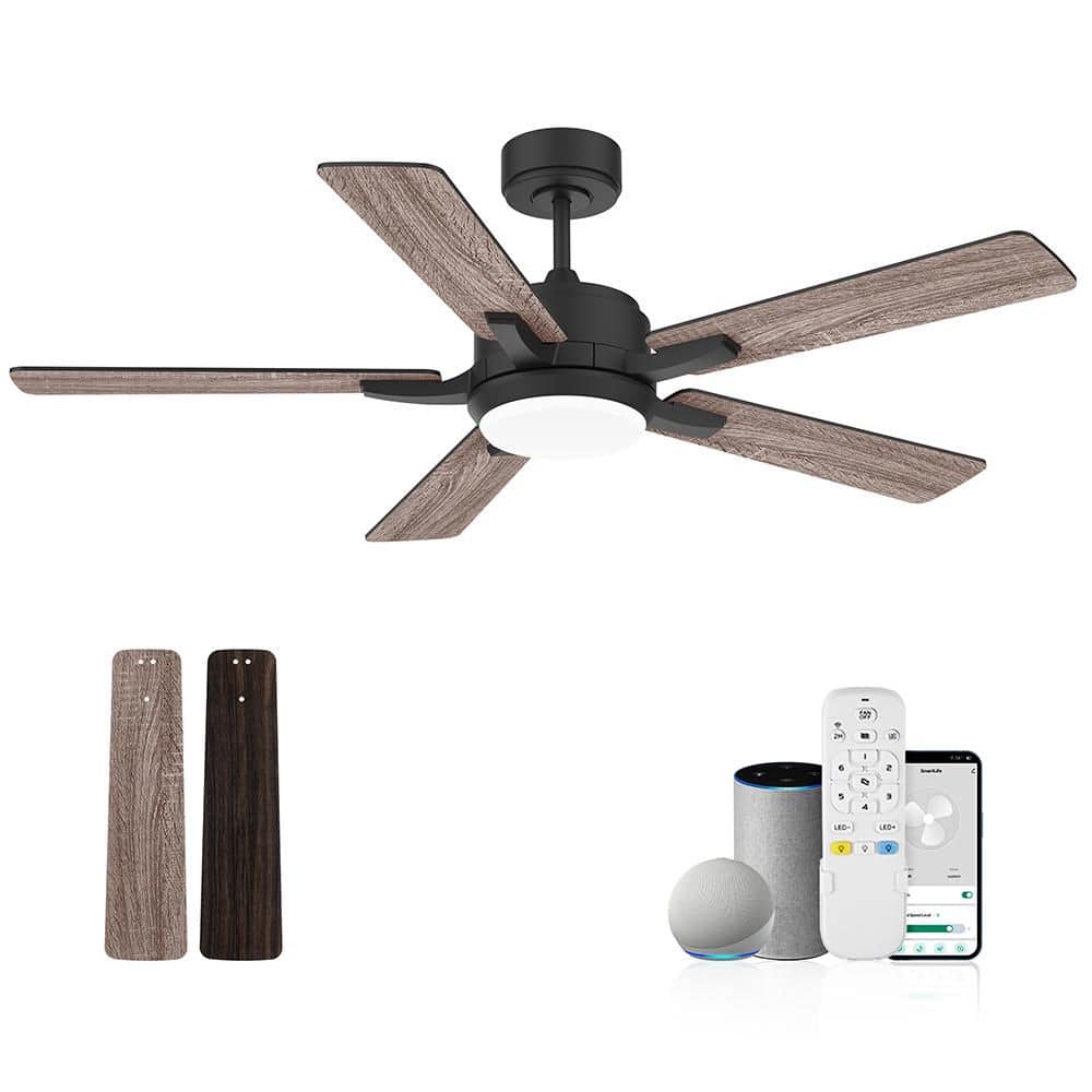 52 in. Smart Outdoor Indoor Walnut Ceiling Fans with LED Lights and Remote,