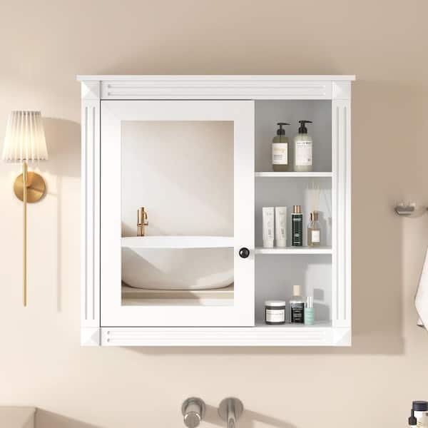 30 in. W x 29 in. H Rectangular MDF Medicine Cabinet with Mirror in White