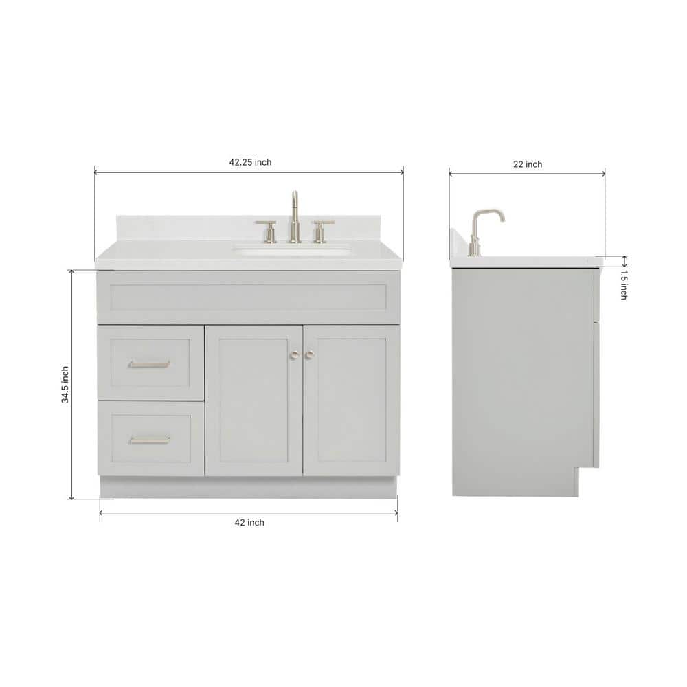 Hamlet 42" Gray Wood Freestanding Single Basin Vanity with Quartz Top