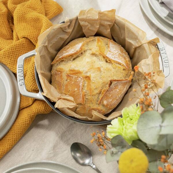 staub Cast Iron 4 qt. Round Cast Iron Dutch Oven in White Truffle