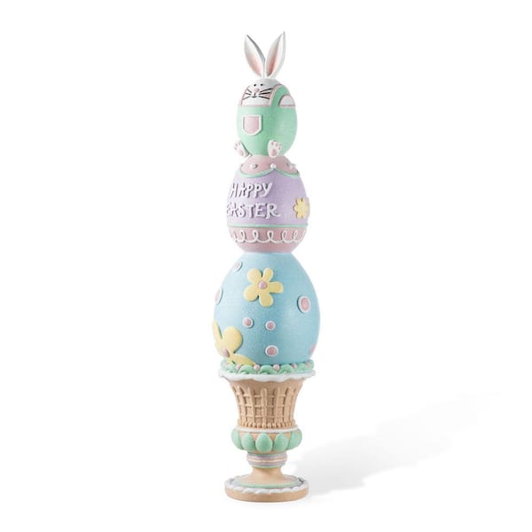 30.5 in. H Easter Resin Macaron Stacked Egg & Bunny Porch Decor