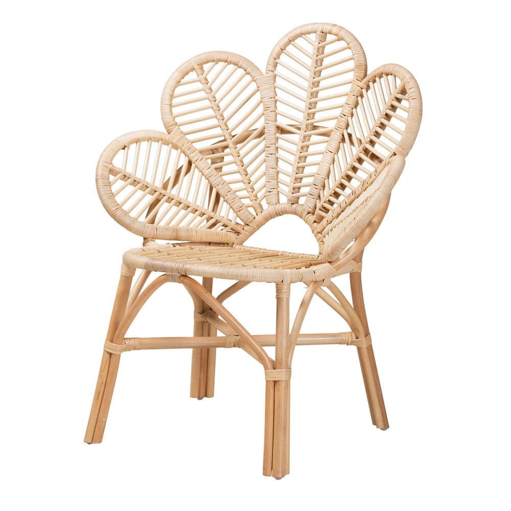 Bianca Natural Brown Rattan Floral Bohemian Accent Chair
