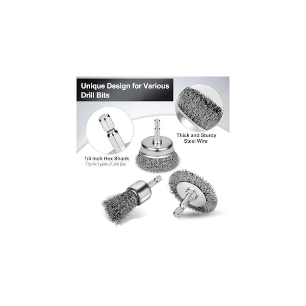Wire Brush Wheel Cup Brush Set, Wire Brush for Drill 1/4 Inch Hex