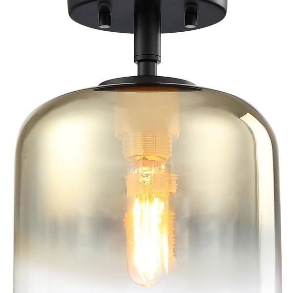 Designers Fountain - Gastby 8.5 in. 1-Light Matte Black Glam Entryway Semi-Flush Mount with Gold Ombre Glass Shade