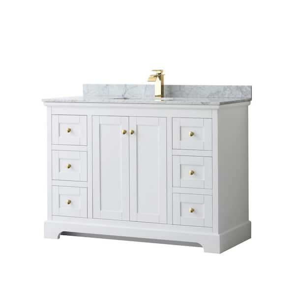 Wyndham Collection Avery 48 in. W x 22 in. D x 35 in. H Single Sink Bath Vanity in White with White Carrara Marble Top