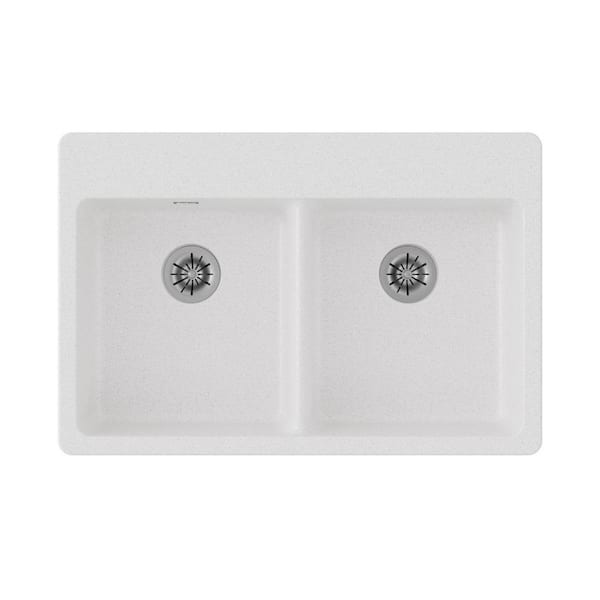 Elkay Quartz Classic 33in. Drop-in 2 Bowl White Granite/Quartz Composite Sink w/ Accessories