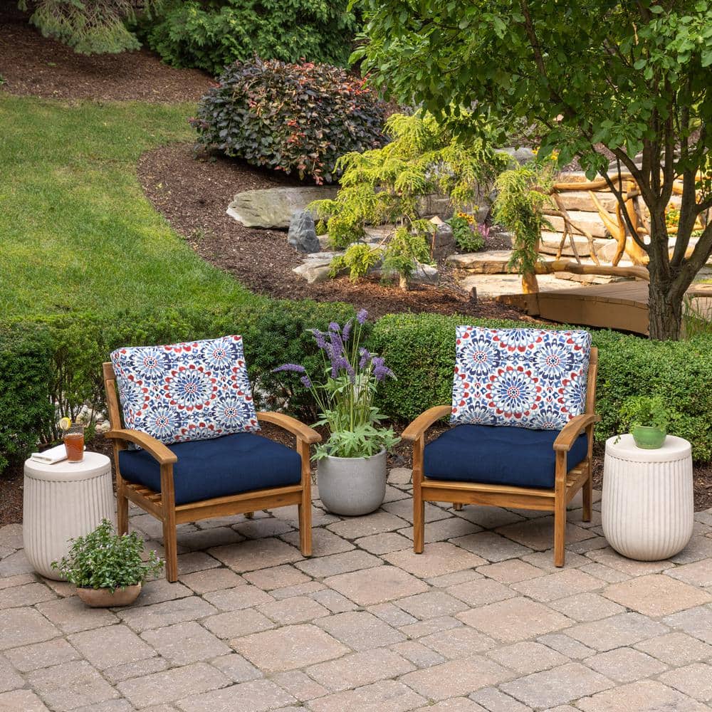 Clark Blue Outdoor Tufted Deep Seat Cushion Set with Printed Pillow