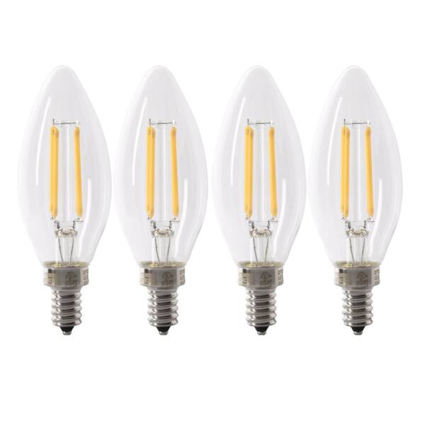 Feit Electric 40 Watt Equivalent B10 E12 Candelabra Dimmable Filament CEC Clear Glass Chandelier LED Light Bulb Bright White 4 Pack BPCTC40930CAFIL 4 The Home Depot