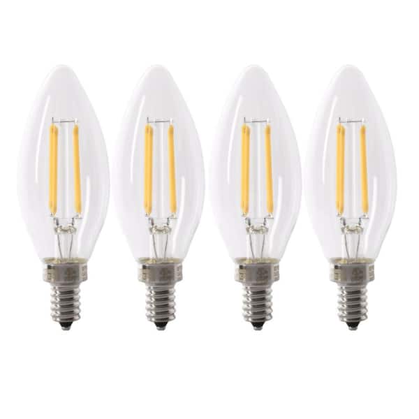 Feit Electric 40-Watt Equivalent B10 E12 Candelabra Dimmable Filament CEC Clear Glass Chandelier LED Light Bulb Bright White (4-Pack)