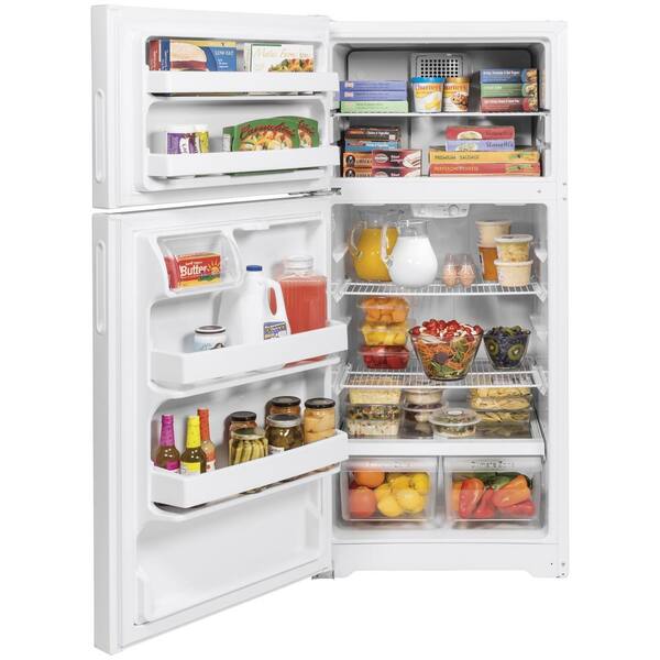 Hotpoint 15 6 Cu Ft Top Freezer Refrigerator In White Energy Star Hpe16btnlww The Home Depot