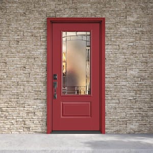 Performance Door System 36 in. x 80 in. 3/4-Lite Right-Hand Inswing Element Red Smooth Fiberglass Prehung Front Door