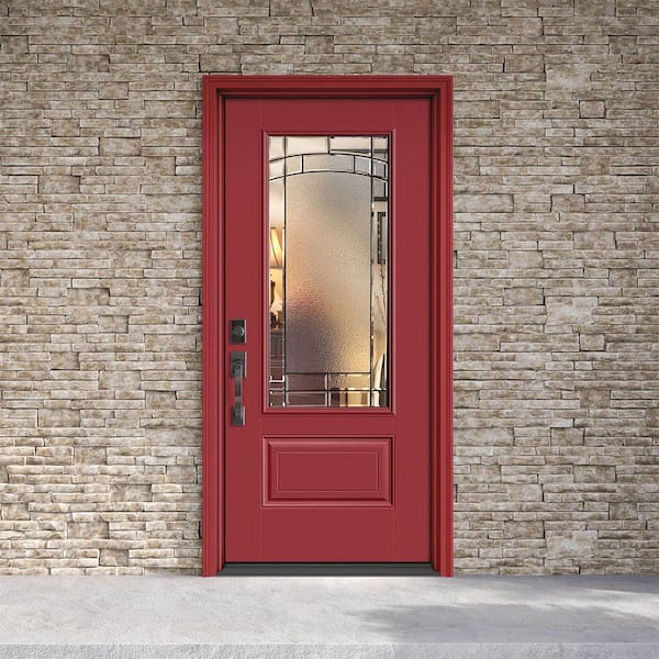 Performance Door System 36 in. x 80 in. 3/4-Lite Right-Hand Inswing Element Red Smooth Fiberglass Prehung Front Door