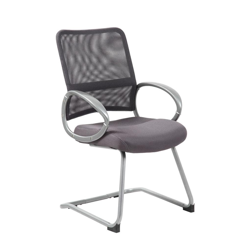 Charcoal Grey Mesh Fabric Back and Seat Pewter Arms and Frame Floor Glides 
