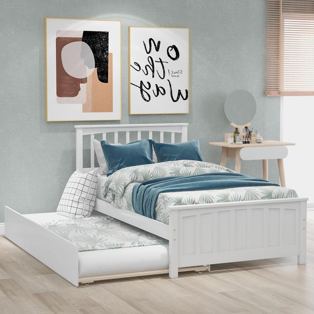 Harper & Bright Designs White Wood Frame Twin Size Platform Bed with ...