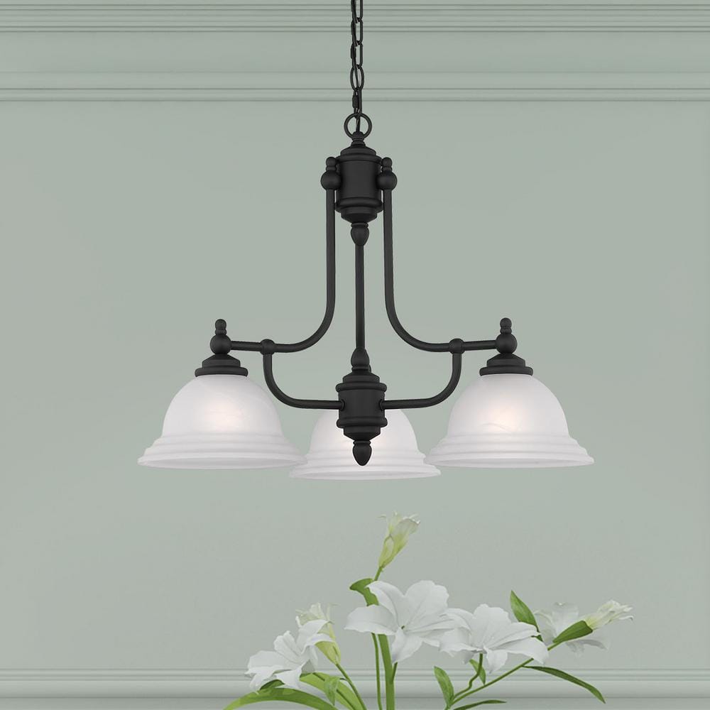 Elegant Black 3-Light Chandelier with White Alabaster Glass