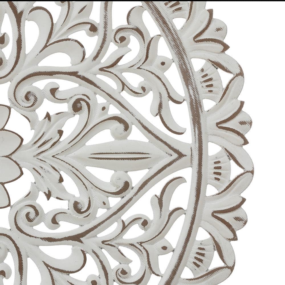 Distressed White and Brown Wood Floral Mandala Wall Art