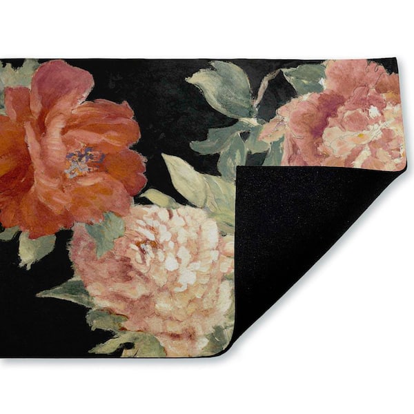 Beauty of the Blossom on Black 18 in. x 30 in. Polyester Non-Slip Outdoor Door Mat