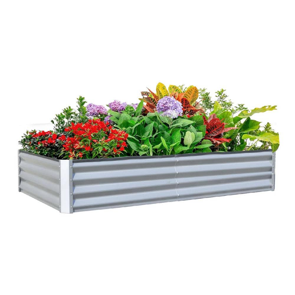 8x4x1ft Galvanized Outdoor Large Metal Planter Box, White - 94.49 in. x 47.